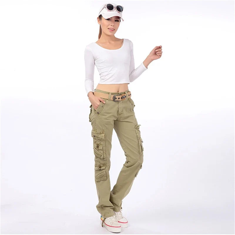 Alta qualidade das mulheres calças de carga casual harem tático militar calças multi bolsos corredores streetwear calças moletom