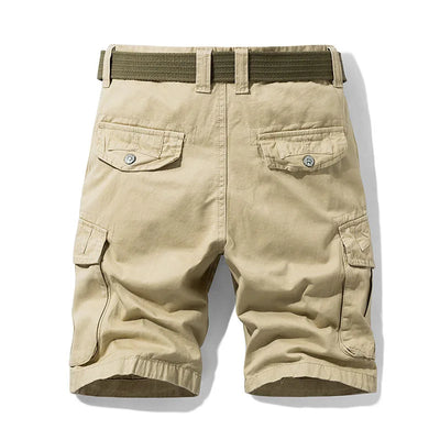 Calções masculinos de carga militar com vários bolsos, calças curtas táticas cáqui, calças curtas de algodão, verão, 30-38, sem cinto, 2022