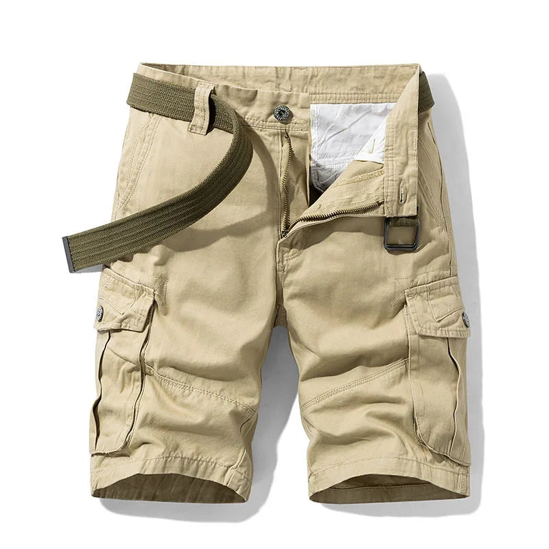 Calções masculinos de carga militar com vários bolsos, calças curtas táticas cáqui, calças curtas de algodão, verão, 30-38, sem cinto, 2022