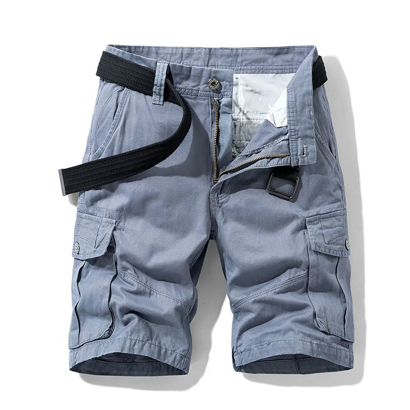 Calções masculinos de carga militar com vários bolsos, calças curtas táticas cáqui, calças curtas de algodão, verão, 30-38, sem cinto, 2022