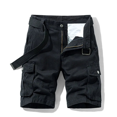 Calções masculinos de carga militar com vários bolsos, calças curtas táticas cáqui, calças curtas de algodão, verão, 30-38, sem cinto, 2022