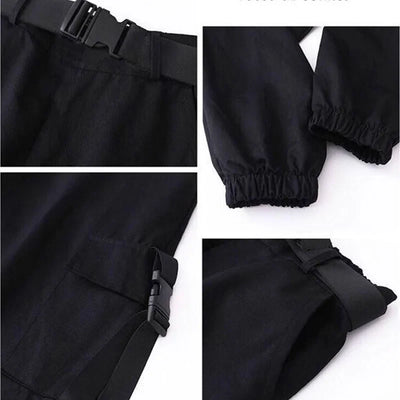 Calças esportivas calças femininas baggy harajuku punk preto carga calças y2k cintura alta joggers coréia sweatpants vetement femme cinto livre