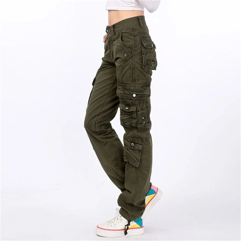 Alta qualidade das mulheres calças de carga casual harem tático militar calças multi bolsos corredores streetwear calças moletom