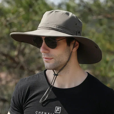 Chapéu de aba larga para homens, proteção UV, chapéu de pescador, boné protetor solar de praia, Panamá, safári, caça, caminhadas, ao ar livre, verão