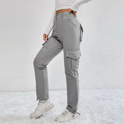 Calças femininas multi-bolsos, calças de trabalho cargo, joggers casuais, calças estilo workwear, moletom tendência, moda feminina