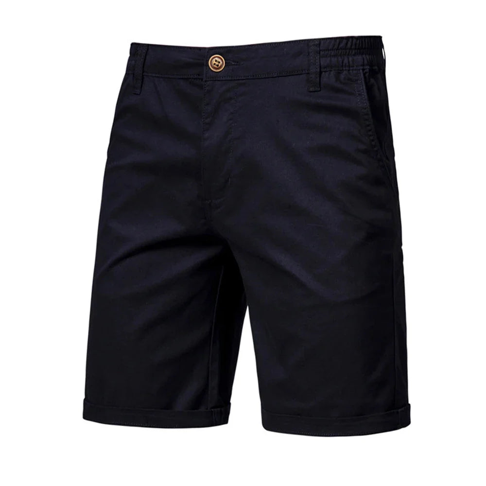 Calça curta de cintura elástica masculina, 100% algodão, monocromática, casual, de negócios, social, alta qualidade, nova, verão 2022