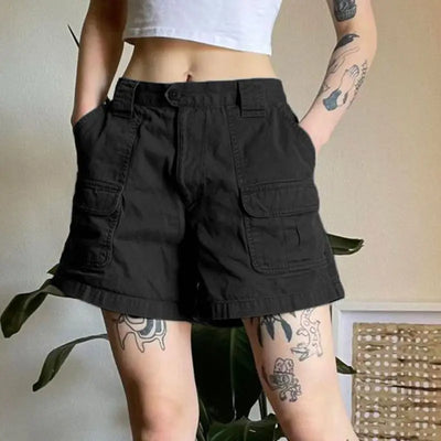 Calções de carga retos moda feminina americano retro simples lazer all-match verão quente streetwear meados cintura bolsos designer ins
