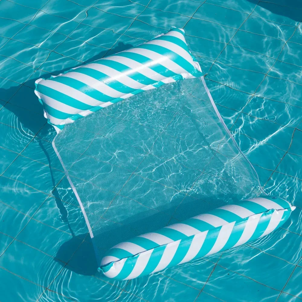Dobrável listrado inflável Lounge Chair, lazer flutuante camas com encosto líquido, adequado para festas na piscina e praia