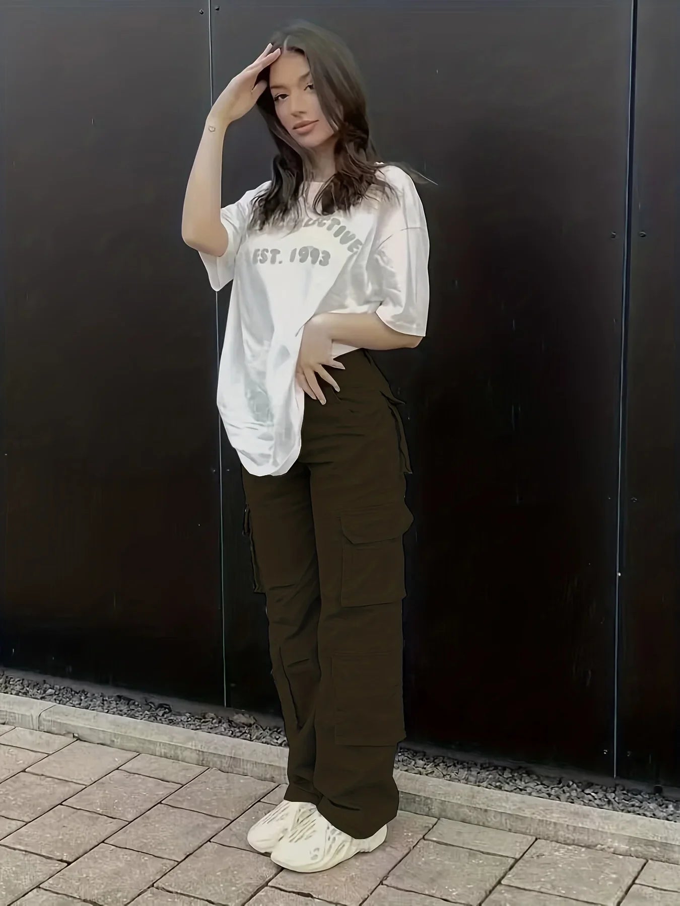 Calça jeans de cintura alta feminina, jeans casual, rua, estilo hip-hop, na moda, Y2K