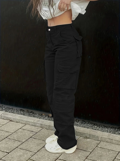 Calça jeans de cintura alta feminina, jeans casual, rua, estilo hip-hop, na moda, Y2K