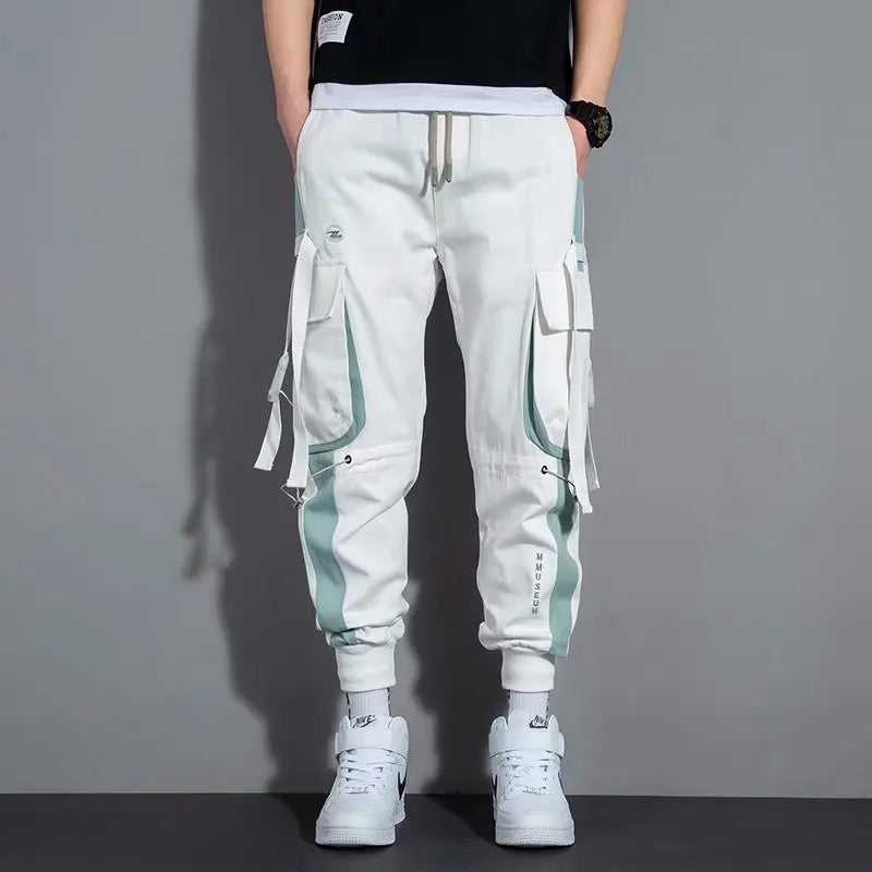 Masculino Casual Hip Hop Calças Cargo, Hit Color, Calças Bolsos Múltiplos, Streetwear, Fitas Techwear, Moletom