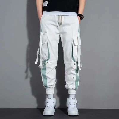 Masculino Casual Hip Hop Calças Cargo, Hit Color, Calças Bolsos Múltiplos, Streetwear, Fitas Techwear, Moletom