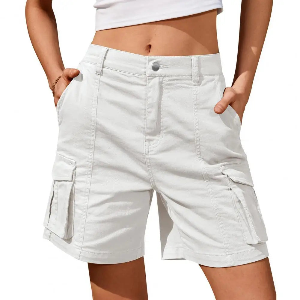Shorts de cintura alta para mulheres, calças largas, bolso grande, streetwear solto, moda feminina, estilo americano, verão, novo