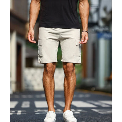 Drawstring Carga Shorts dos homens, bolso cor sólida
