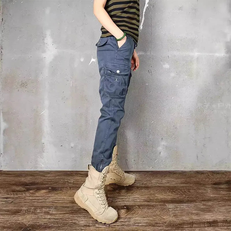 Calça masculina de perna larga texturizada, roupa casual solta, calça pendurada, primavera e outono