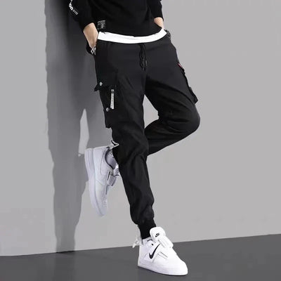 Masculino Casual Hip Hop Calças Cargo, Hit Color, Calças Bolsos Múltiplos, Streetwear, Fitas Techwear, Moletom