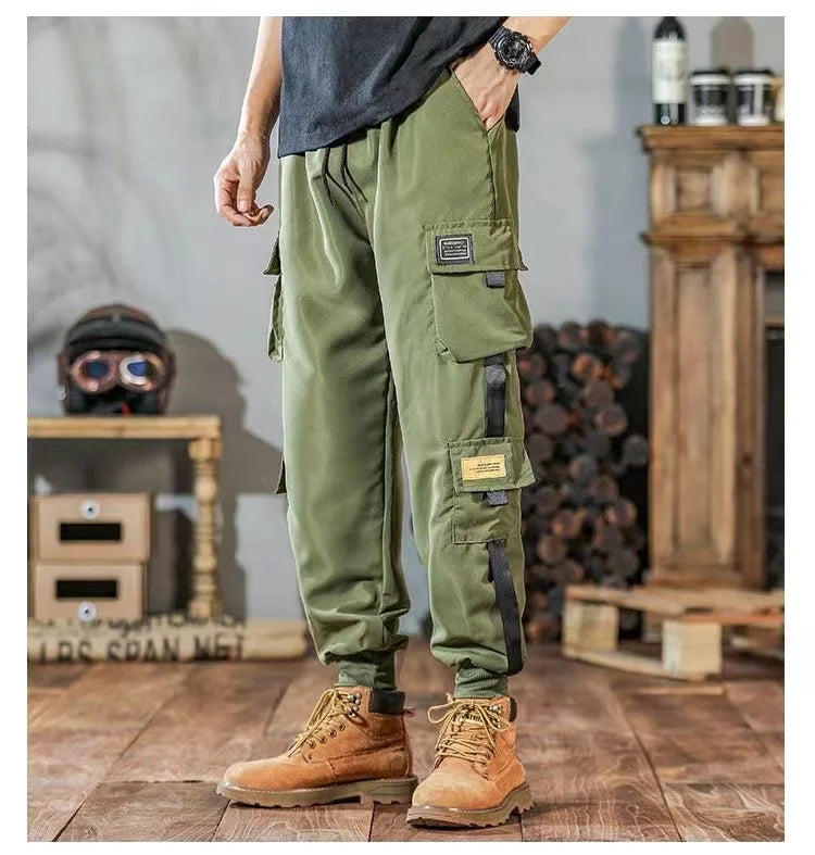 Masculino Casual Hip Hop Calças Cargo, Hit Color, Calças Bolsos Múltiplos, Streetwear, Fitas Techwear, Moletom