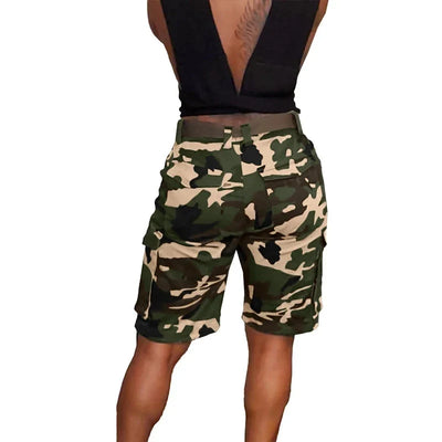 Stigende Camuflagem Verão Shorts de Carga Mulheres Casual Bandagem Bolso Shorts Senhoras Slim Fit Lace Up Botão Shorts Streetwear