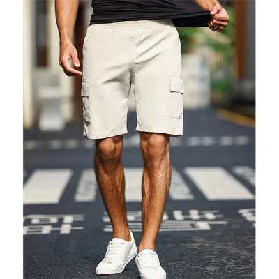 Drawstring Carga Shorts dos homens, bolso cor sólida