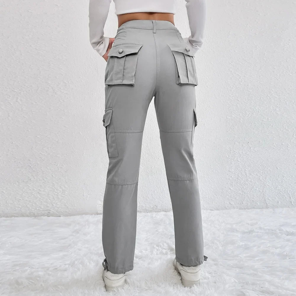 Calças femininas multi-bolsos, calças de trabalho cargo, joggers casuais, calças estilo workwear, moletom tendência, moda feminina