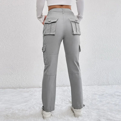 Calças femininas multi-bolsos, calças de trabalho cargo, joggers casuais, calças estilo workwear, moletom tendência, moda feminina