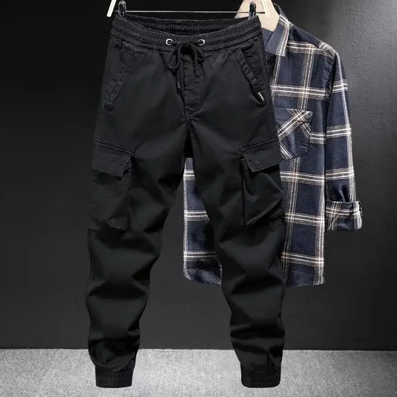 Calça cargo casual masculina, ajuste solto, cor sólida, estilo americano, marca da moda, primavera, outono