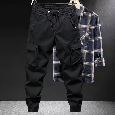 Calça cargo casual masculina, ajuste solto, cor sólida, estilo americano, marca da moda, primavera, outono