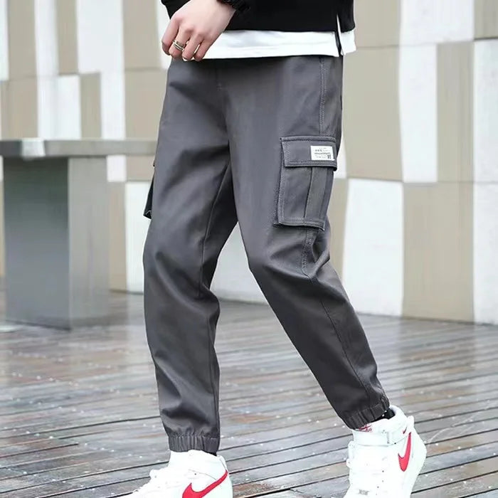 Masculino Casual Hip Hop Calças Cargo, Hit Color, Calças Bolsos Múltiplos, Streetwear, Fitas Techwear, Moletom