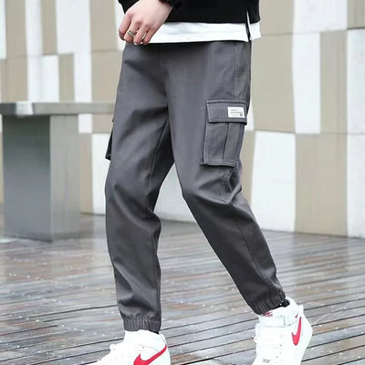Masculino Casual Hip Hop Calças Cargo, Hit Color, Calças Bolsos Múltiplos, Streetwear, Fitas Techwear, Moletom
