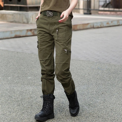 Mulheres 101 calças cargo, roupa militar, calças táticas, câmera de bolso múltiplo, calças de algodão, novo