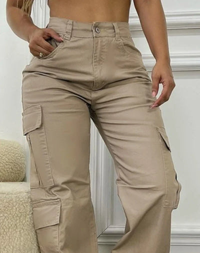 Calça de cintura alta feminina, design de bolso, calça elegante, fundo casual, roupas femininas, nova moda, 2020