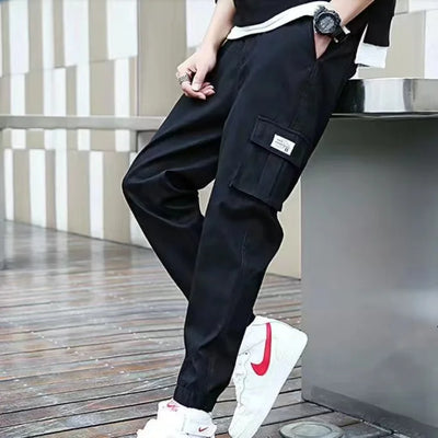 Masculino Casual Hip Hop Calças Cargo, Hit Color, Calças Bolsos Múltiplos, Streetwear, Fitas Techwear, Moletom