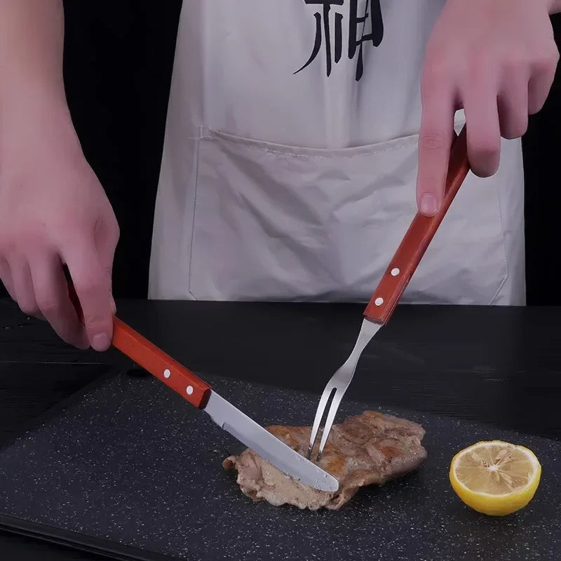 Aço inoxidável assado cordeiro faca e garfo conjunto assado cordeiro inteiro churrasco ferramenta acessórios da cozinha churrasco espetos