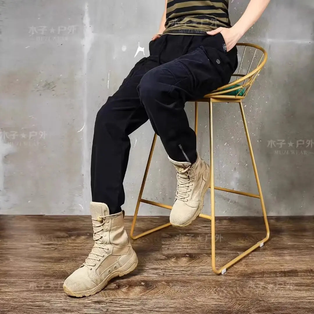 Calça masculina de perna larga texturizada, roupa casual solta, calça pendurada, primavera e outono