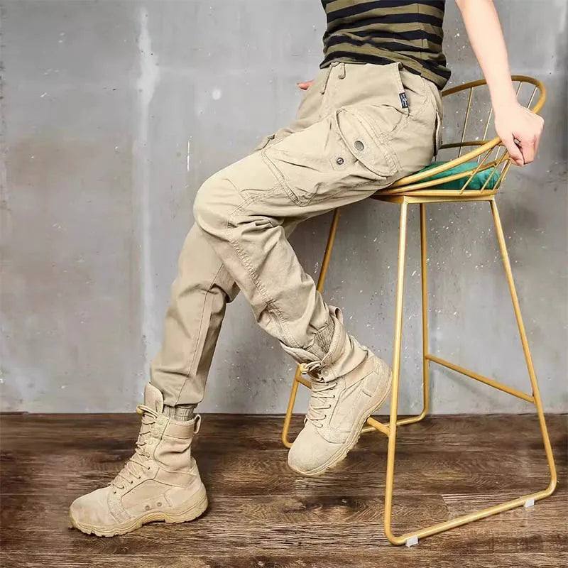 Calça masculina de perna larga texturizada, roupa casual solta, calça pendurada, primavera e outono