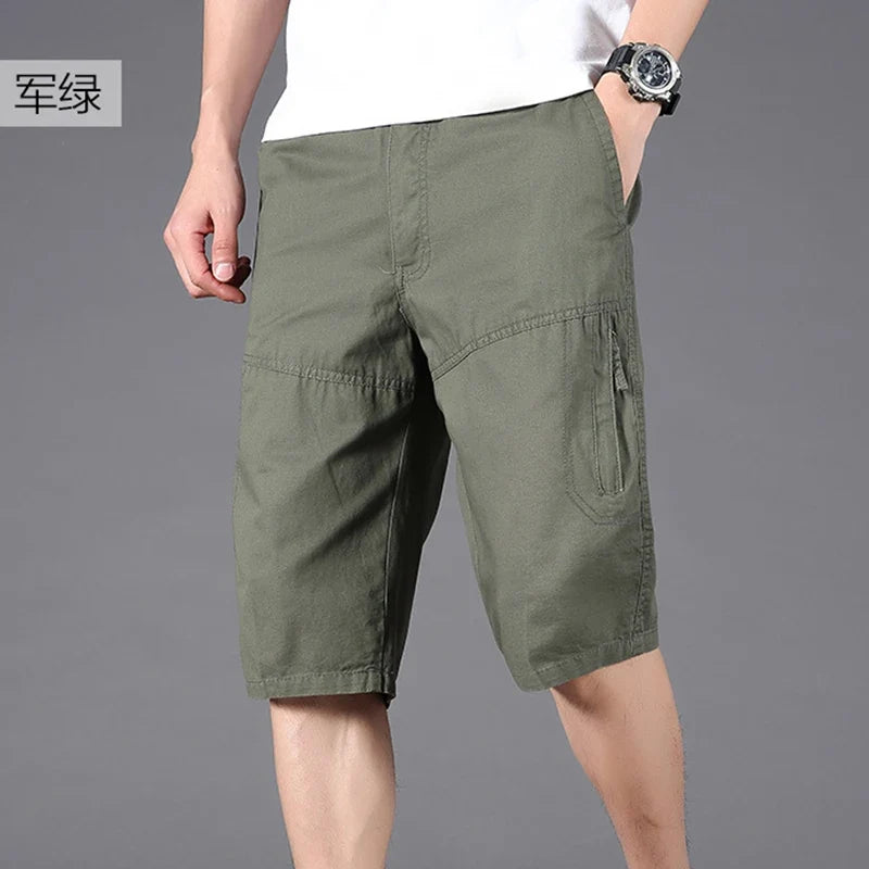 Calção reta de algodão puro masculino, monocromático, solto, de bolso, até o joelho, calça curta com tudo a combinar, casual, moda masculina, verão