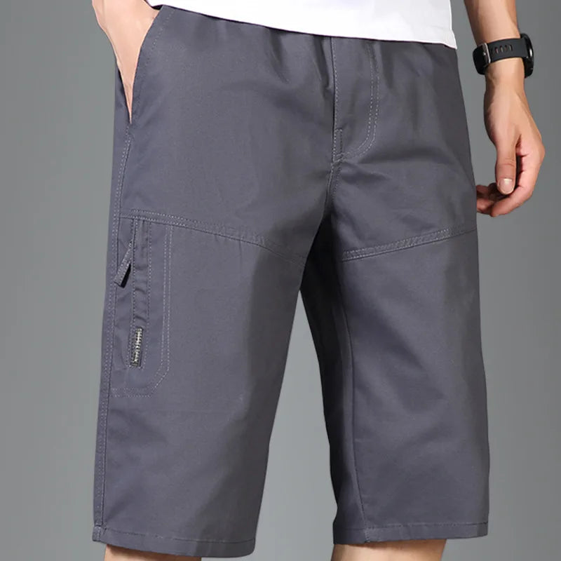 Calção reta de algodão puro masculino, monocromático, solto, de bolso, até o joelho, calça curta com tudo a combinar, casual, moda masculina, verão