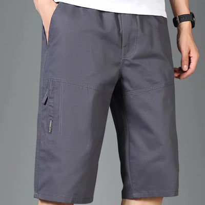 Calção reta de algodão puro masculino, monocromático, solto, de bolso, até o joelho, calça curta com tudo a combinar, casual, moda masculina, verão