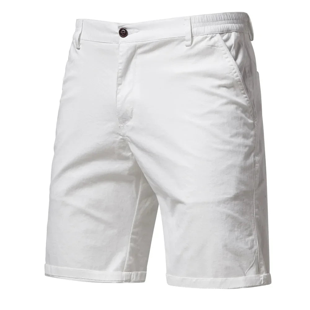Calça curta de cintura elástica masculina, 100% algodão, monocromática, casual, de negócios, social, alta qualidade, nova, verão 2022