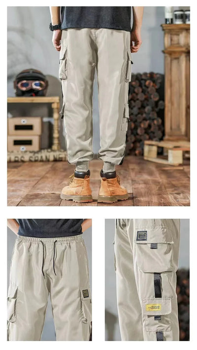 Masculino Casual Hip Hop Calças Cargo, Hit Color, Calças Bolsos Múltiplos, Streetwear, Fitas Techwear, Moletom