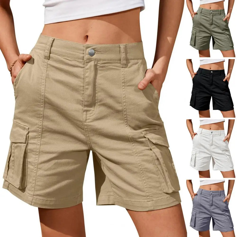Shorts de cintura alta para mulheres, calças largas, bolso grande, streetwear solto, moda feminina, estilo americano, verão, novo