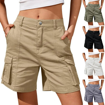 Shorts de cintura alta para mulheres, calças largas, bolso grande, streetwear solto, moda feminina, estilo americano, verão, novo