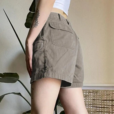 Calções de carga retos moda feminina americano retro simples lazer all-match verão quente streetwear meados cintura bolsos designer ins