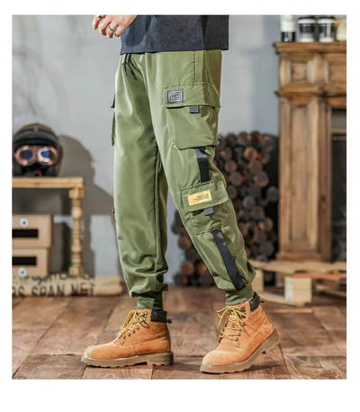 Masculino Casual Hip Hop Calças Cargo, Hit Color, Calças Bolsos Múltiplos, Streetwear, Fitas Techwear, Moletom