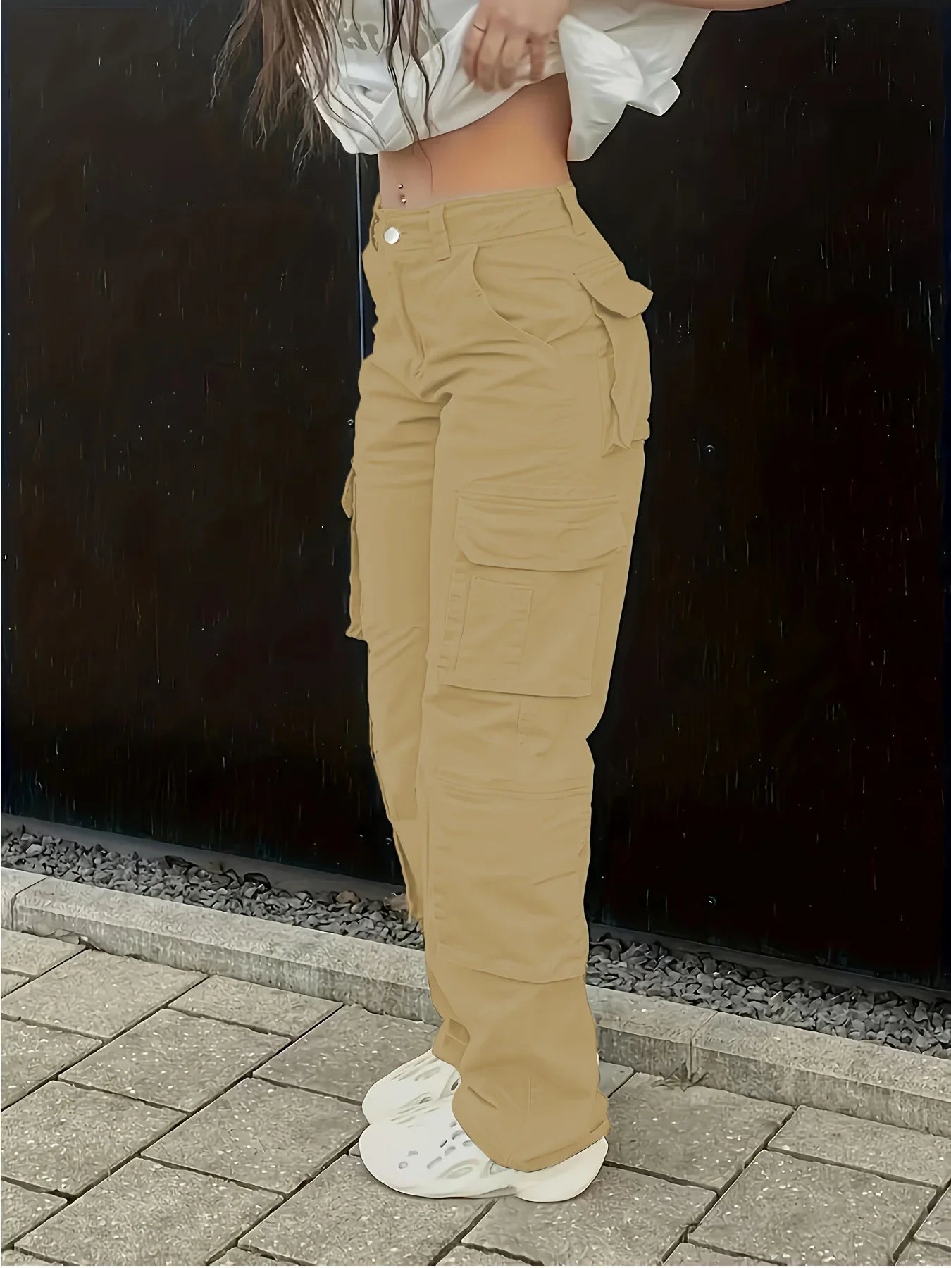 Calça jeans de cintura alta feminina, jeans casual, rua, estilo hip-hop, na moda, Y2K