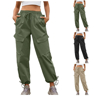 Calça retrô Harajuku feminina, com bolsos, macacão solto, cintura de cordão, streetwear casual, estilo americano