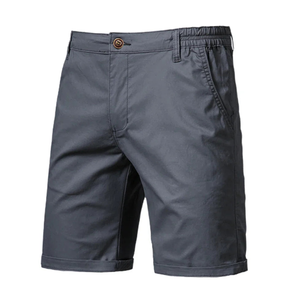 Calça curta de cintura elástica masculina, 100% algodão, monocromática, casual, de negócios, social, alta qualidade, nova, verão 2022