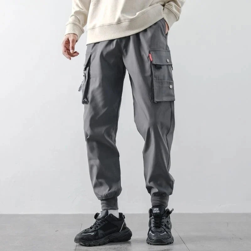 Masculino Casual Hip Hop Calças Cargo, Hit Color, Calças Bolsos Múltiplos, Streetwear, Fitas Techwear, Moletom