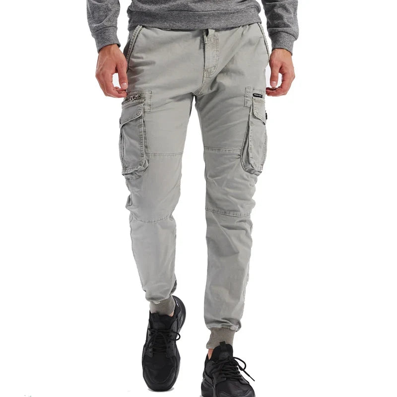 Calças cáqui de bolso múltiplo para homens, corredores táticos casuais, calças pretas do exército, roupa de algodão, moda, nova, 2024