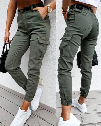 Calças femininas de cintura alta, streetwear feminino, calças casuais, design de bolso, calças versáteis, roupas vintage, moda Y2K, outono, 2023